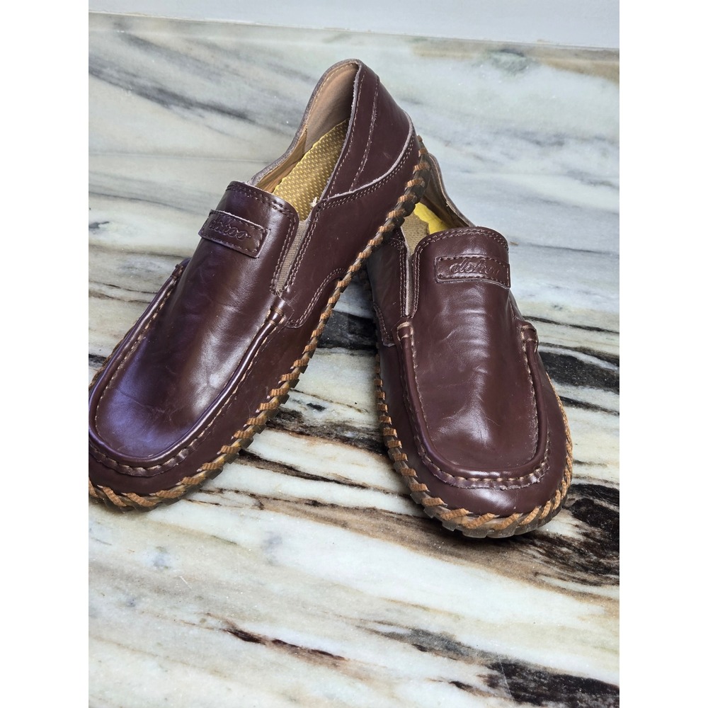 Dohko Mens Brown Leather Driving Loafers Slip On Whipstitch Moc Toe Shoes 9.5